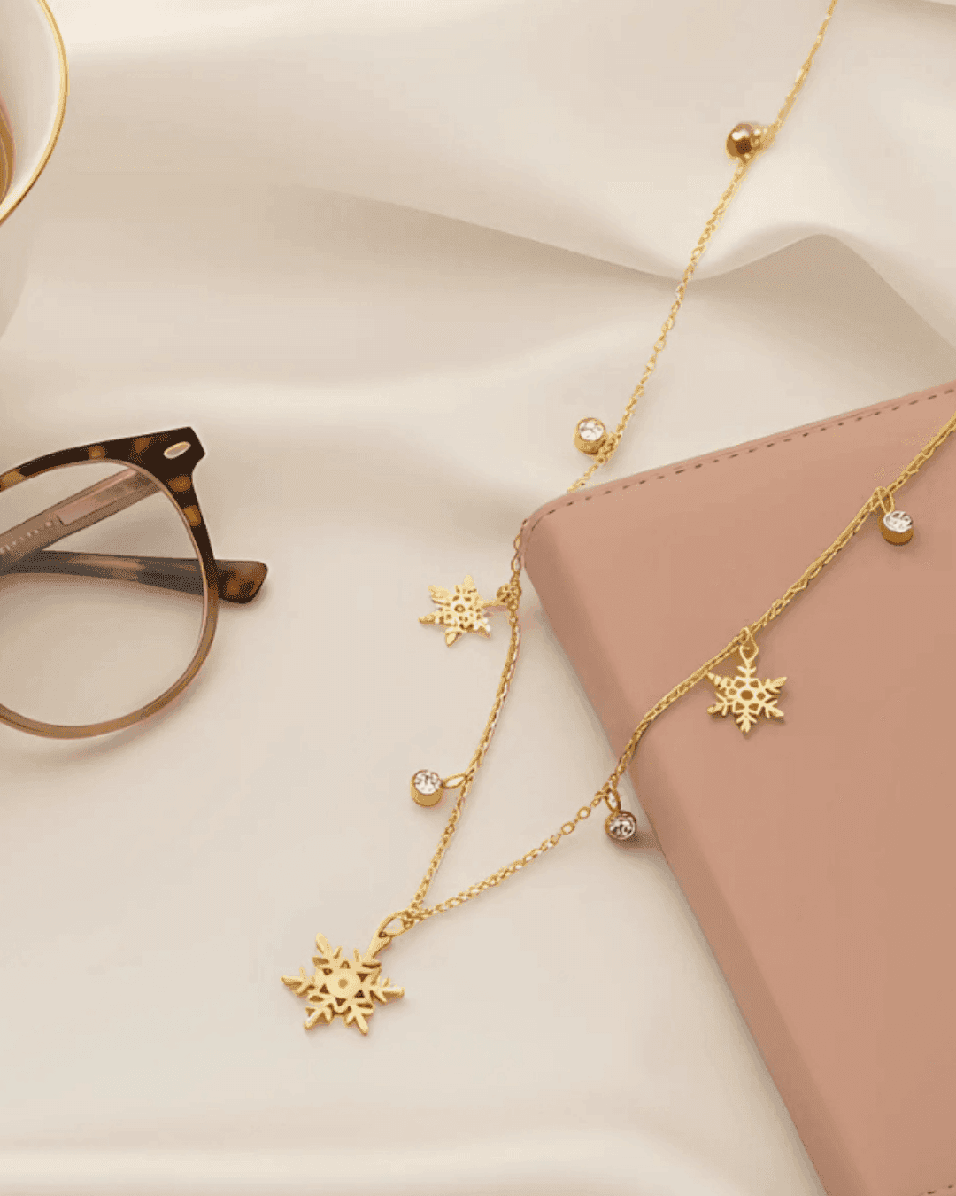 Dainty Snowflake & Crystal Charm Station Necklace - view 1