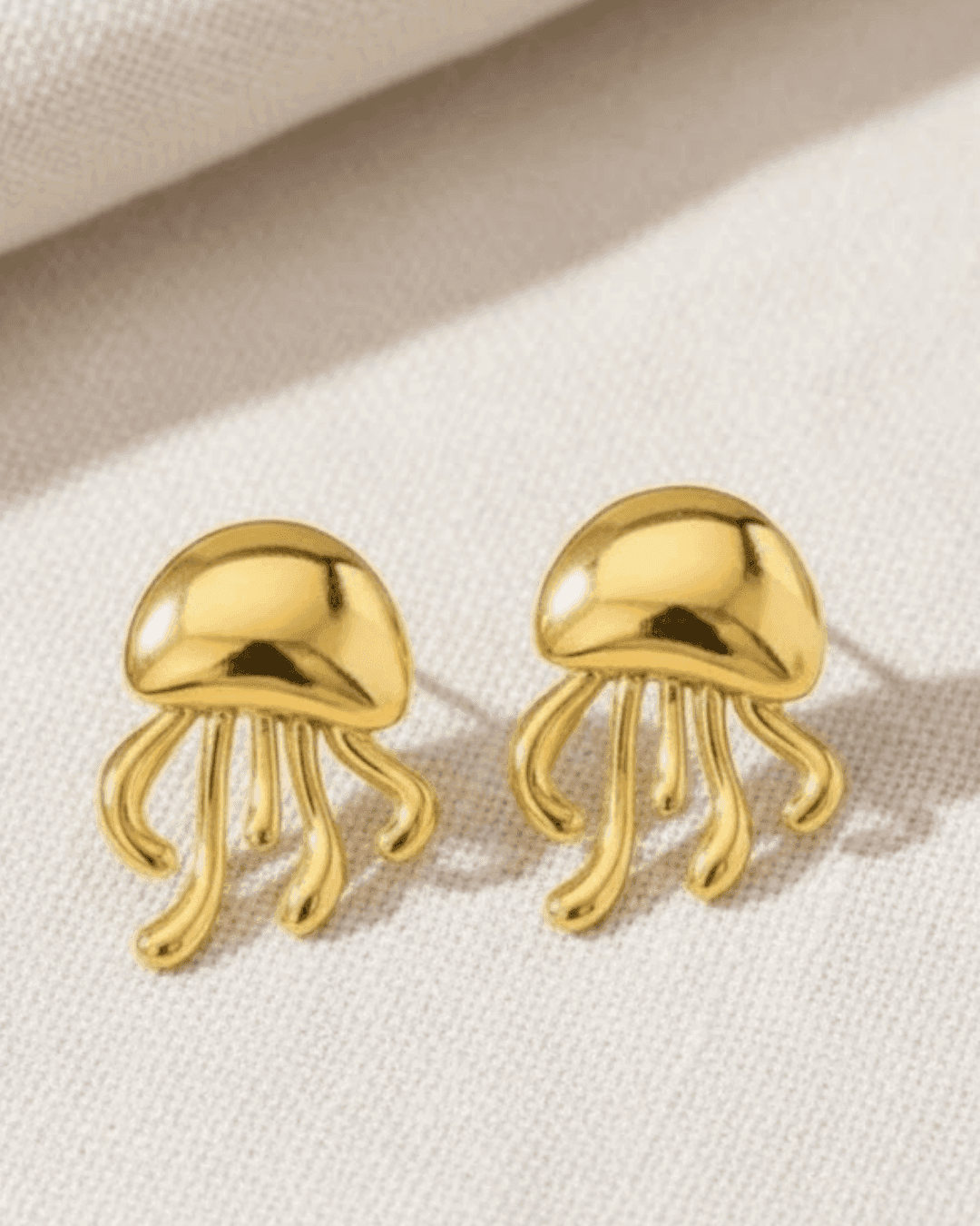 Whimsical Gold Jellyfish Stud Earrings - view 1